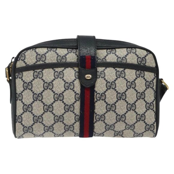 GUCCI GG Supreme Sherry Line Shoulder Bag PVC Navy Red - Picture 7 of 16
